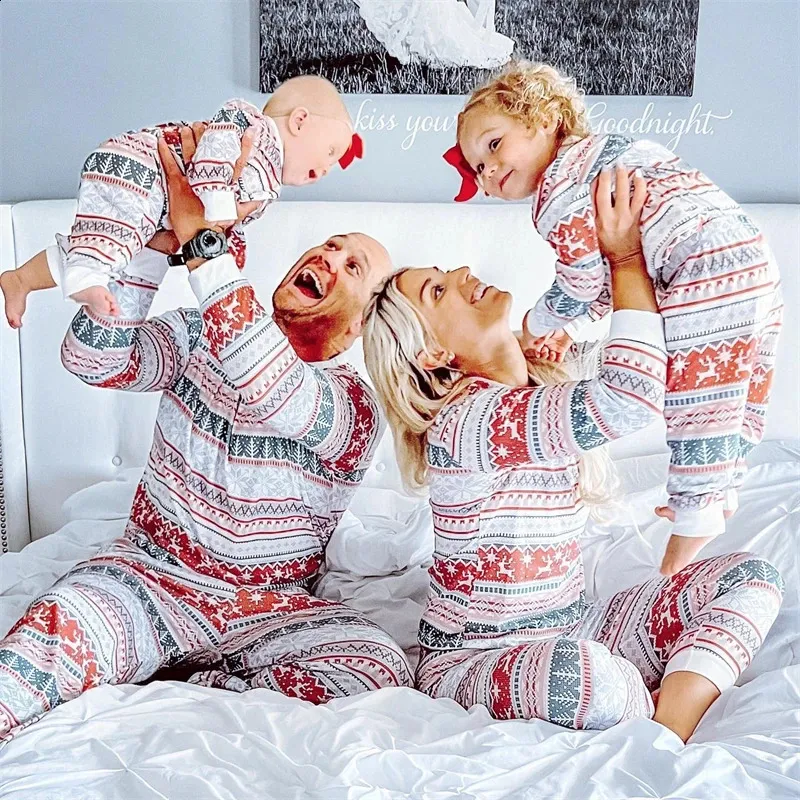 Christmas Deer Family Matching Pajamas Striped PJs For Mom, Dad