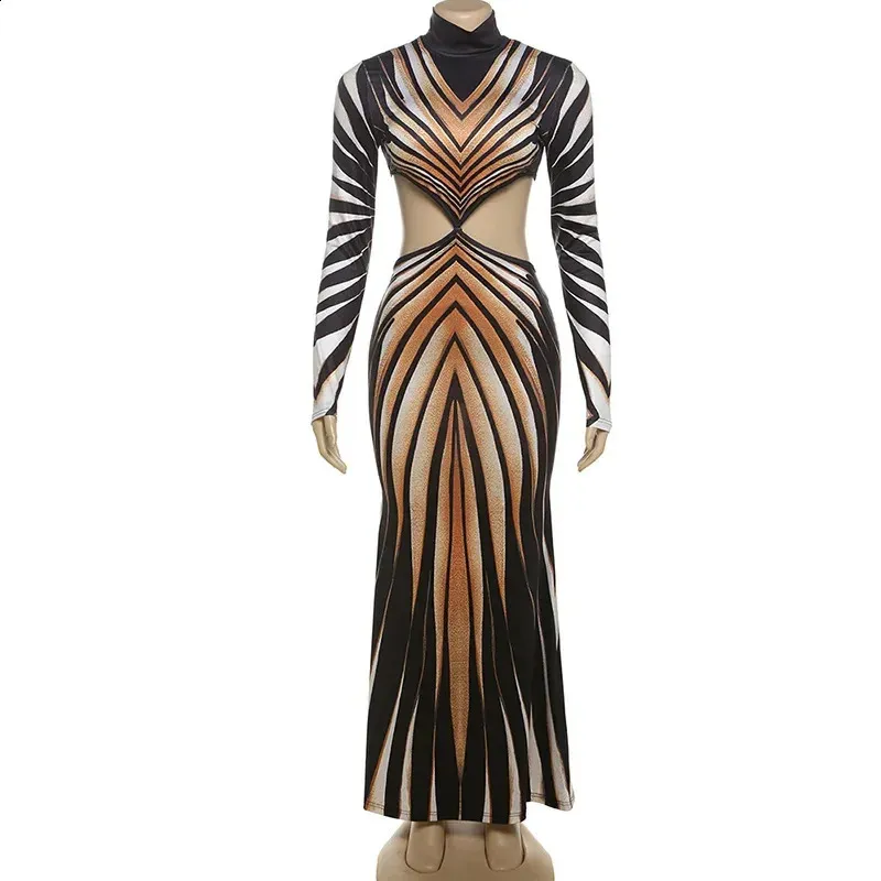 chinese dress ladies Black and White Striped Ruffle Sleeve Maxi Dress