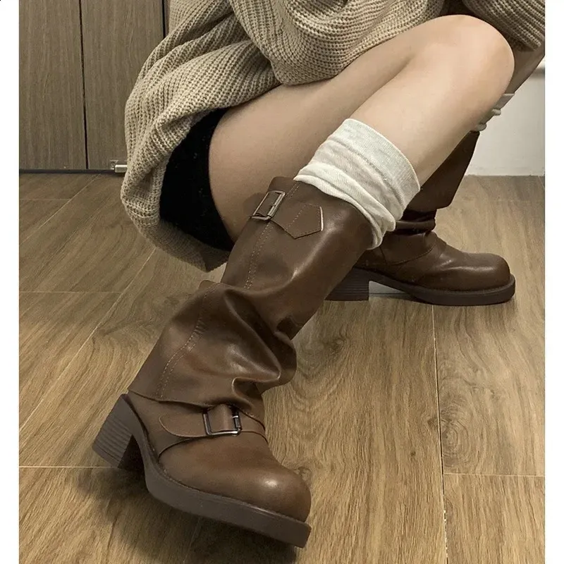 Women Mid Calf Boots Wedge Heel PU Soft Leather Narrow  display picture 2