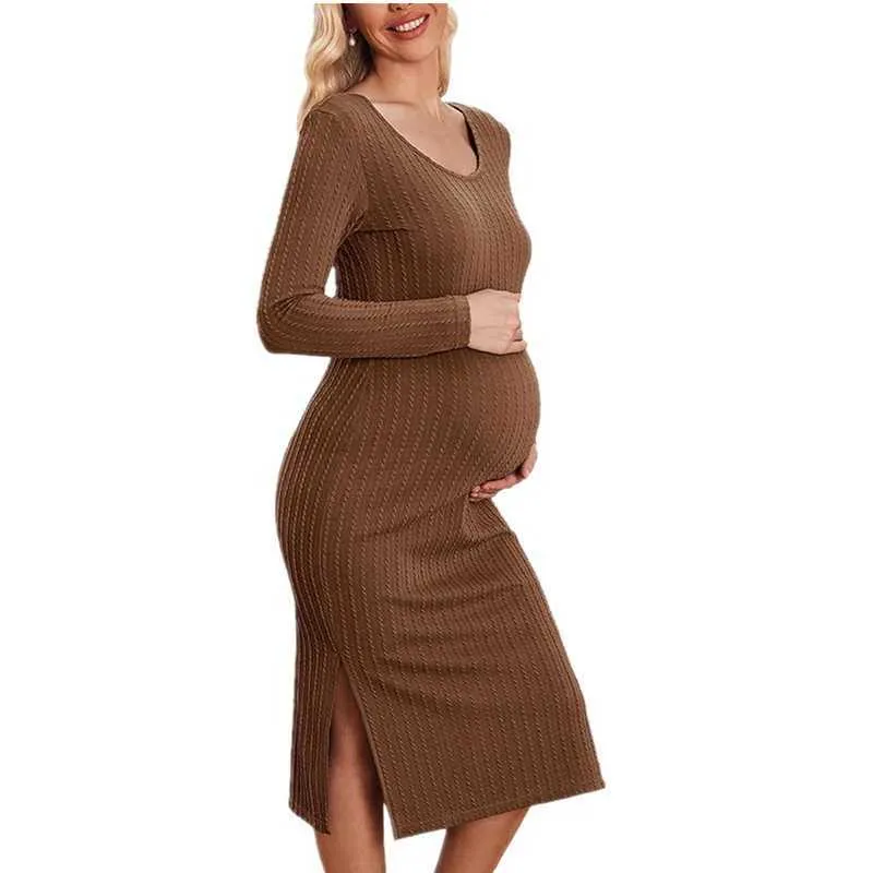 Premium Maternity Long Dress - Long Sleeve Ribbed Knit for Autumn/Winter  Comfort. Shop Now! from Dhgate Maternity Dresses - price 19.29