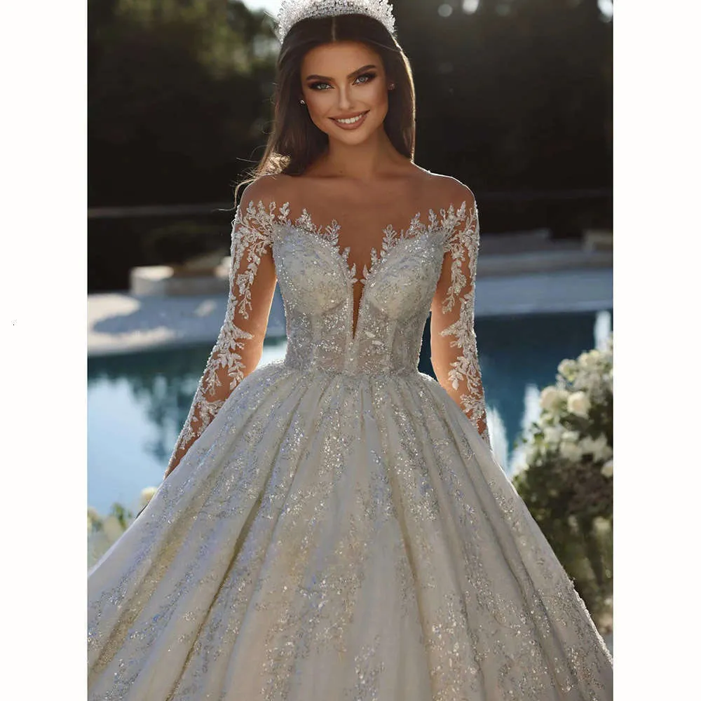 Ball Gown Wedding Dress With Sleeves: Elegant Lace Applique Bridal Gown ...
