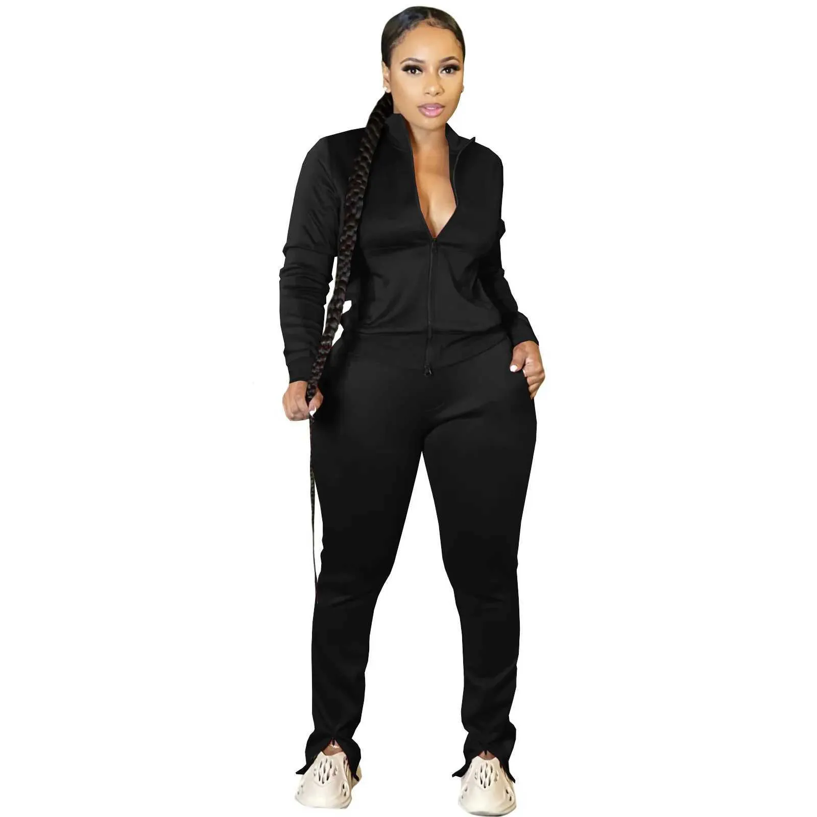 Womens Tracksuit Sets Cozy Two Piece Pant Set With Zipper Jacket