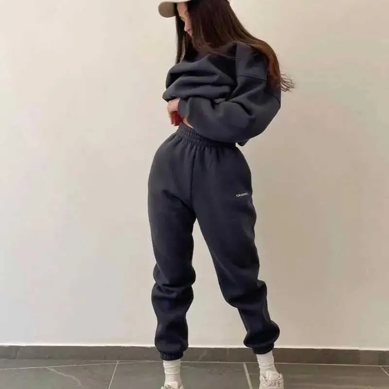 Ensemble Jogging Femme 2 Pièces – Veste Et Pantalon Ample, Streetwear Confortable Pour Automne Et Hiver - 3