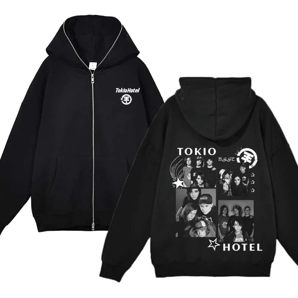 【TWN】BIG FOUR HOODIE Hip Hop Tokio Hotel Print Mens Graphic Zip Up Hoodie