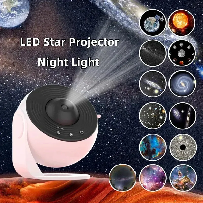 Starry Sky Night Light Galaxy Projector 360°Rotate Planetarium Lamp For Bedroom Valentines Day Gift Wedding Send 13 Sets Of Film 240929