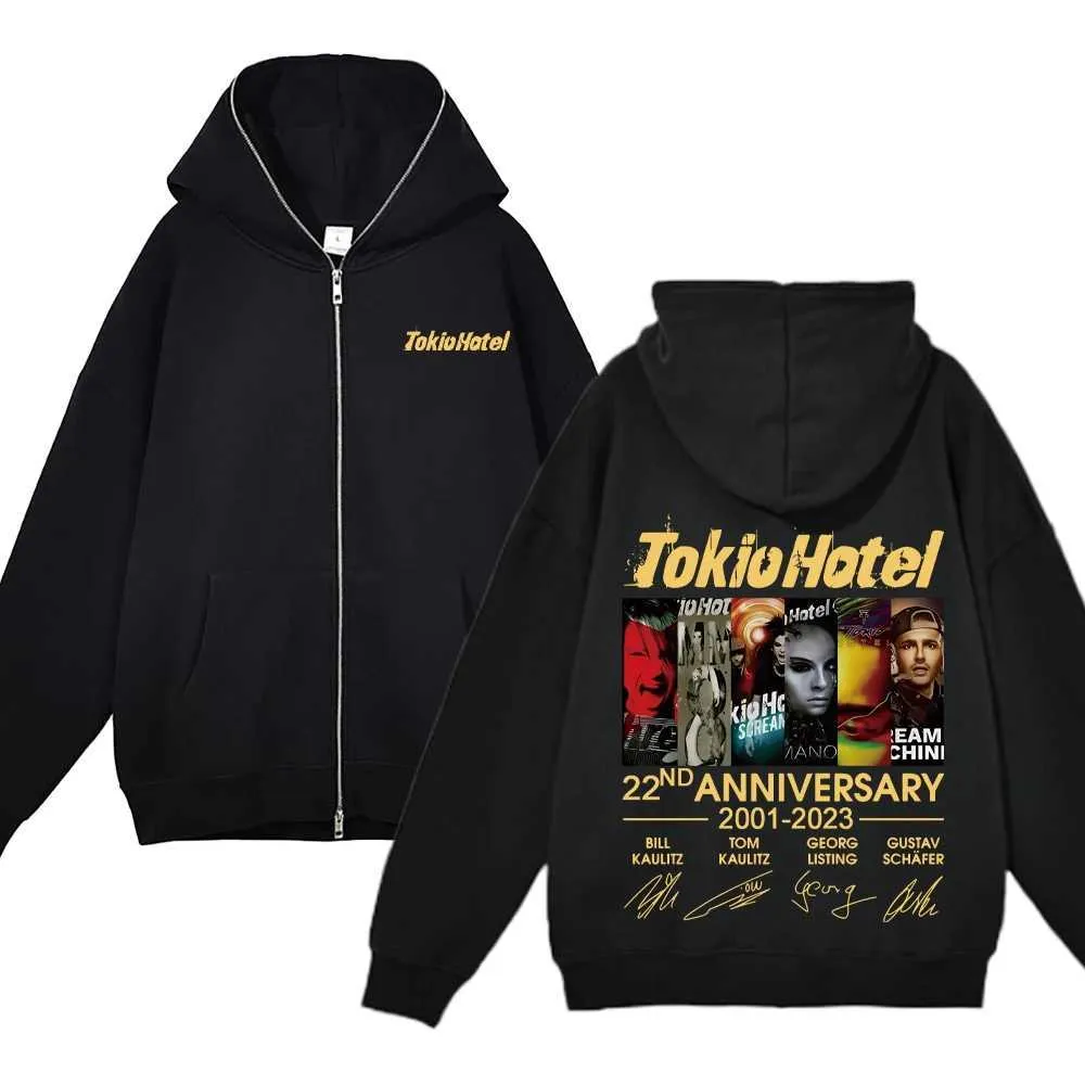 Hip Hop Tokio Hotel Print Mens Graphic Zip Up Hoodie