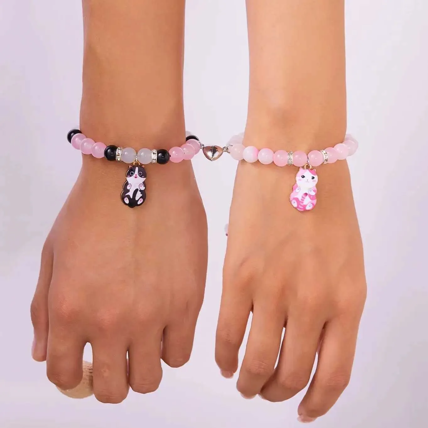 Romantic Heart Magnetic Couple Bracelets Handmade Rope Cat