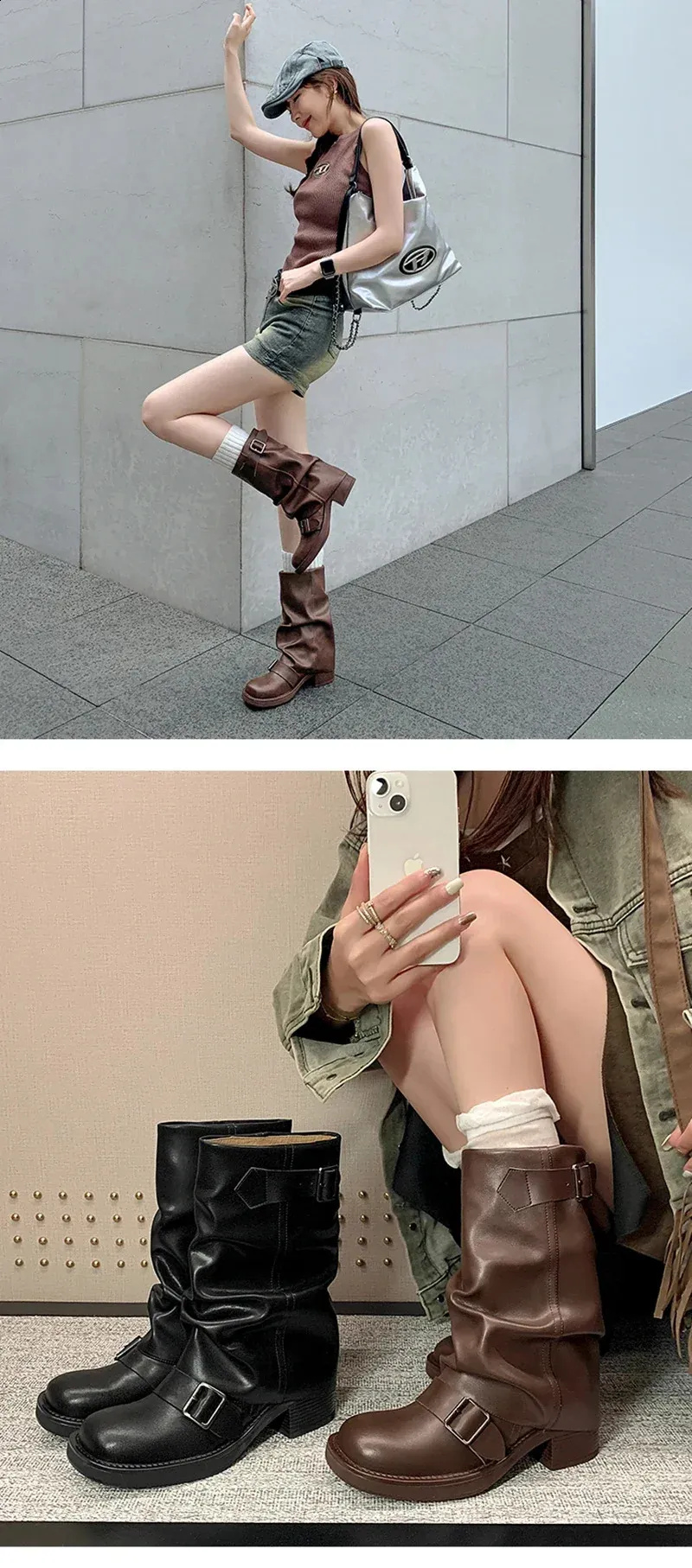 Soft Surroundings Mid Calf Lace Up Leather Boots Wedge Heel Mahogany Brown 8.5 HAOTAGS Women main image 2