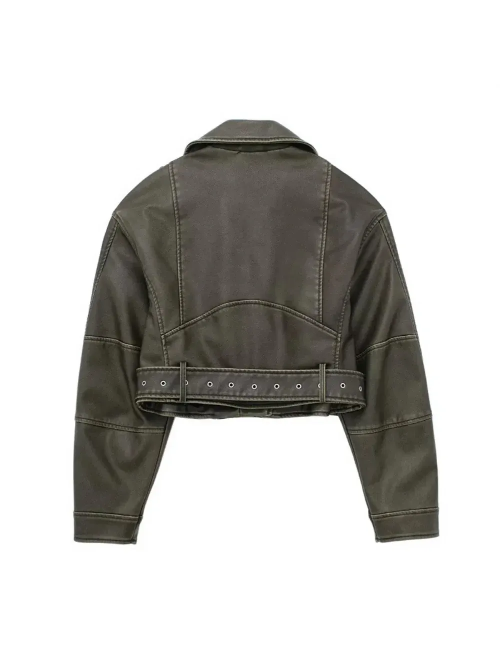 Woman Faux Leather Jacket Vintage Short Lapel Biker From