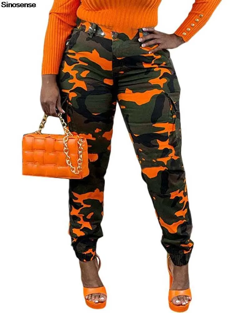 Womens Camouflage Cargo Capri Pants High Waist Slim Fit Jogger