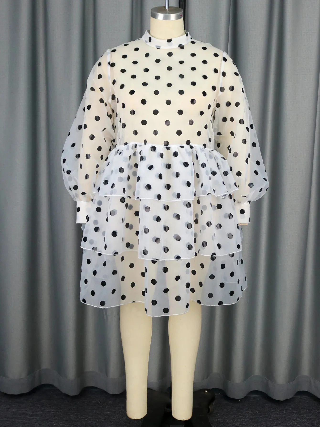 knee length dresses for ladies Women's Softly Spotted Polka Dot Lace Maxi Dress in White main image 1