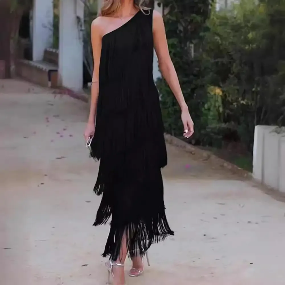 blue dress for baby girl Keyana Strapless Tassel Mini Dress Black