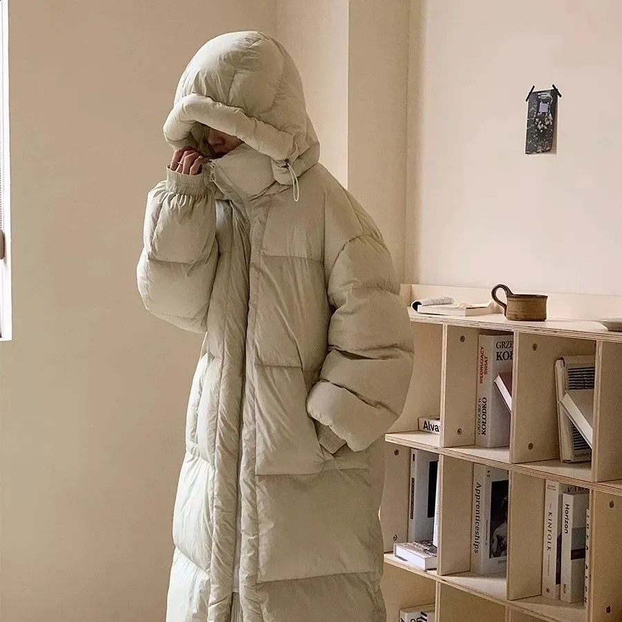Cozy Hooded Long Down Jacket Womens For Women Long Knee Length 