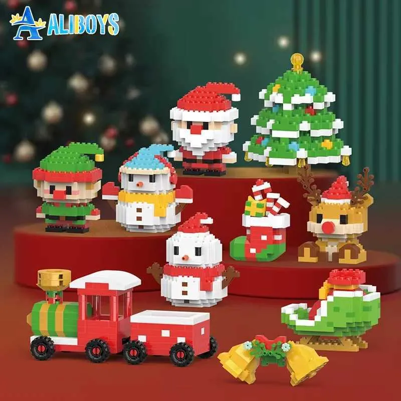 Santa Claus Snowman Elk Tree Miniature Brick Puzzle Assembly Model Home ...