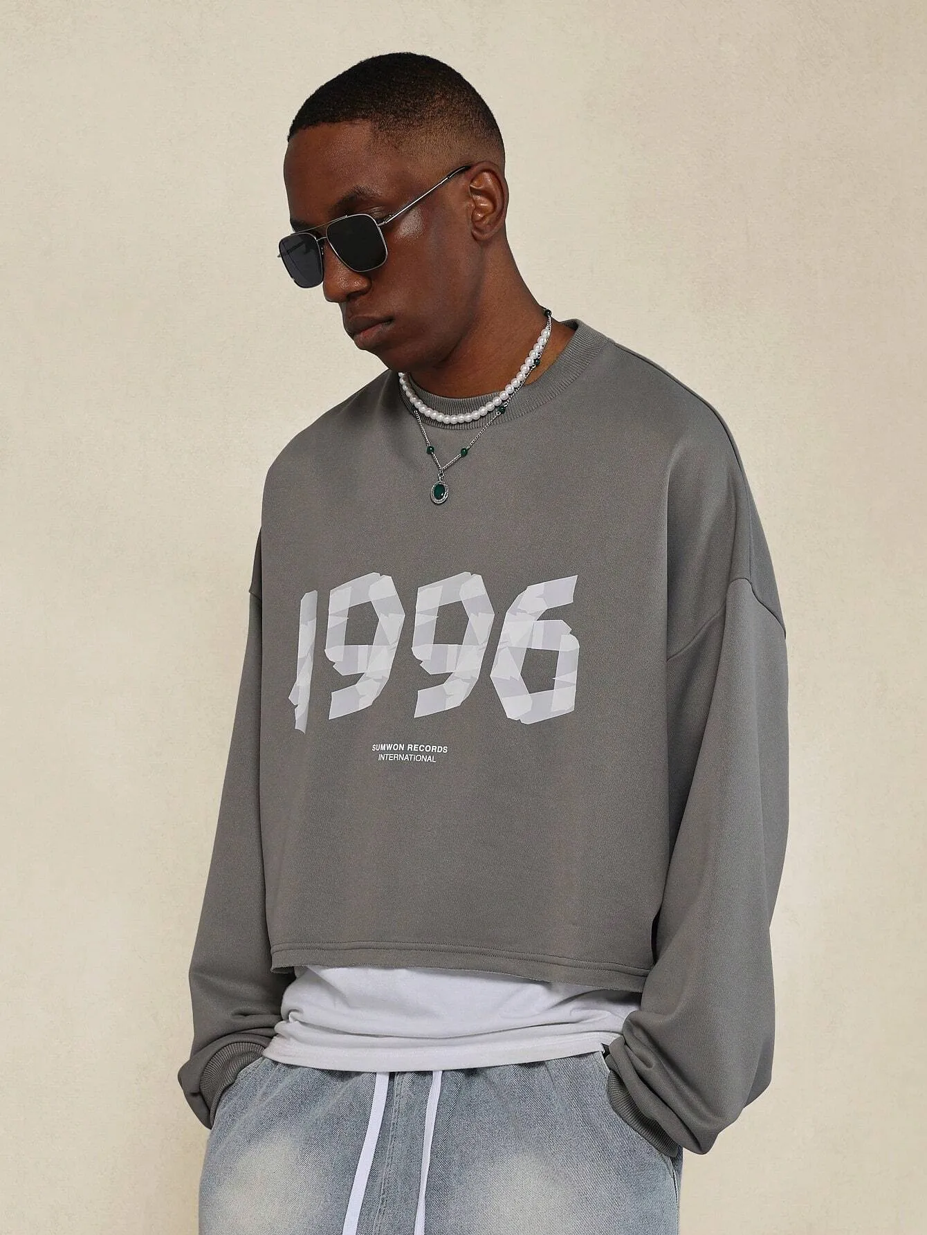 Mens Cropped Hoodie Lightweight Sweatshirt With Tape Graphic Print