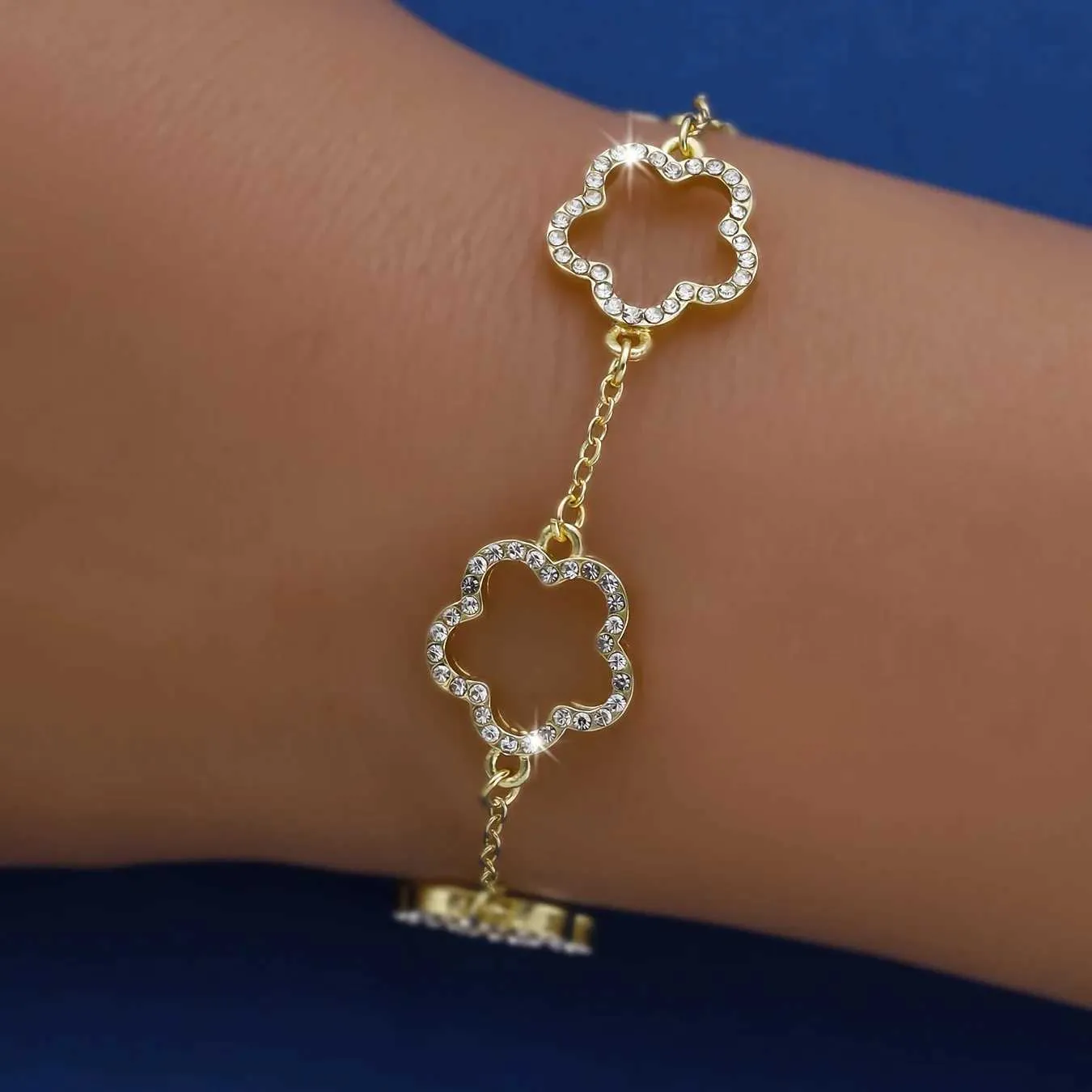 Gold-Plated Hollow Cubic Zirconia Flower gold bracelets for