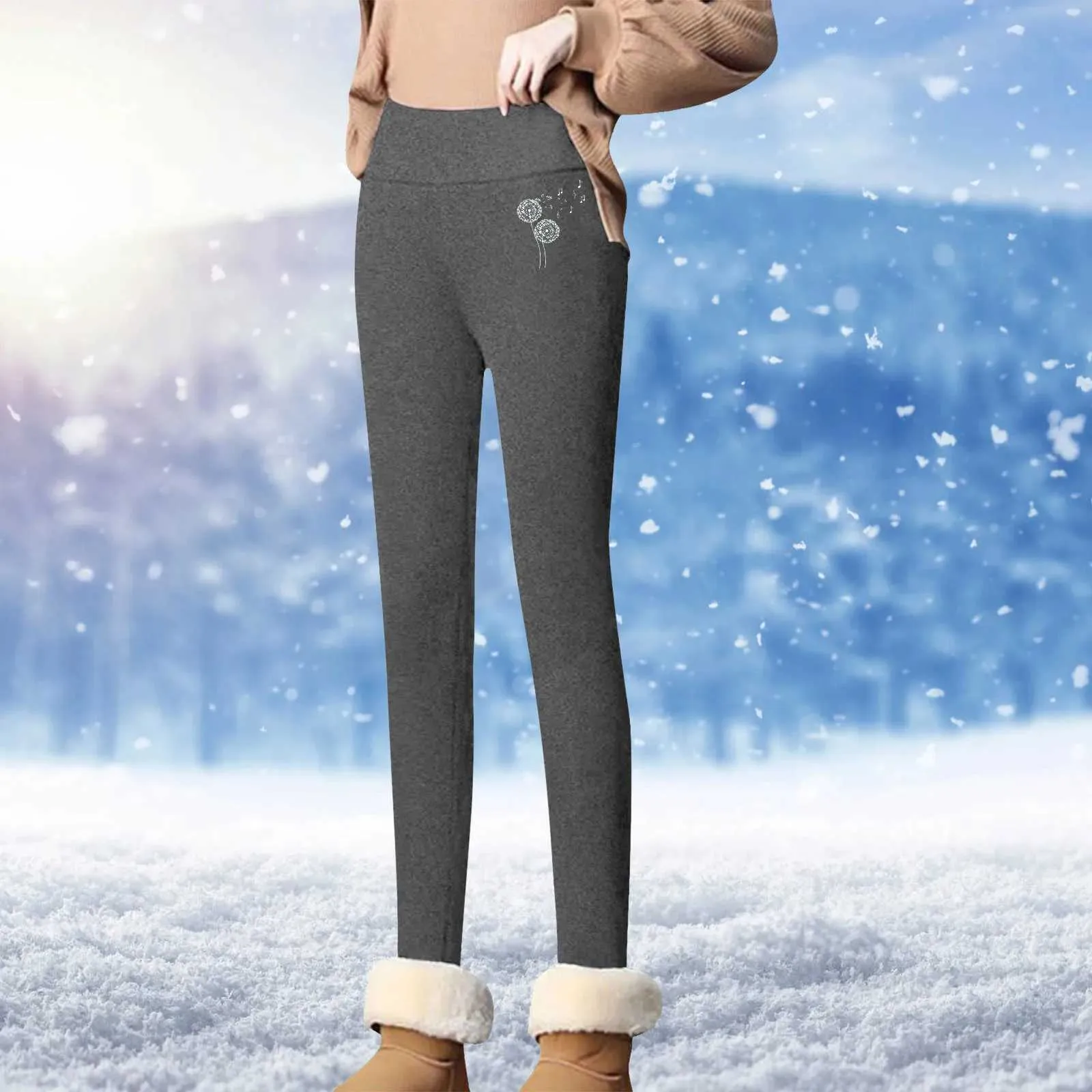 Womens Leggings Fleece Lined Capri Leggings Women's Warm Fleece