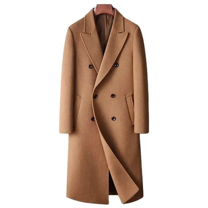 Mens Wool Trench Coats: Autumn Winter Double Breasted Long Woolen