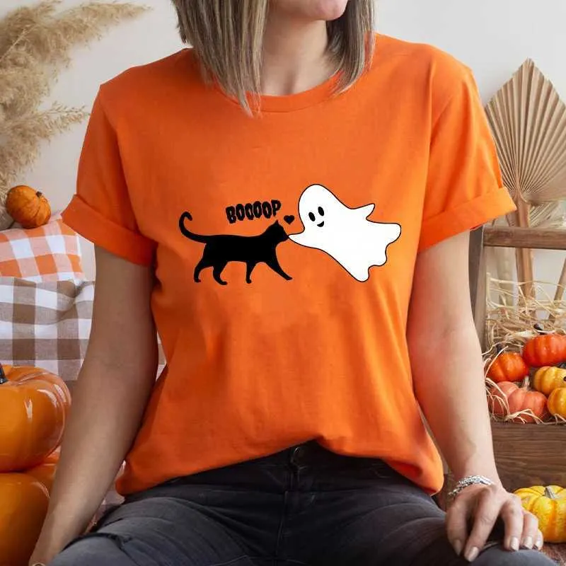 Women s T Shirt Cute Black Cat Boo Graphic Y2k Tops Spooky Hallown Women T shirts Gift for Cat Lovers Casual Short Slve Ts Female Clothing Y240828L2G3