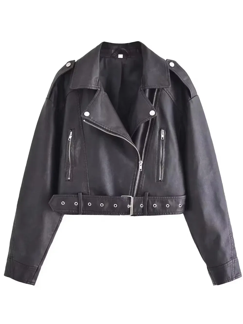 Woman Faux Leather Jacket Vintage Short Lapel Biker From