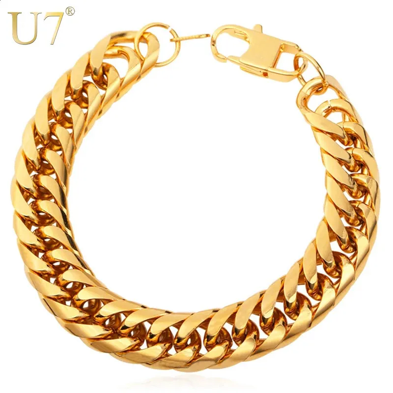 U7 Big Stainless Steel Bracelet Men Jewelry Wholesale Gold Color