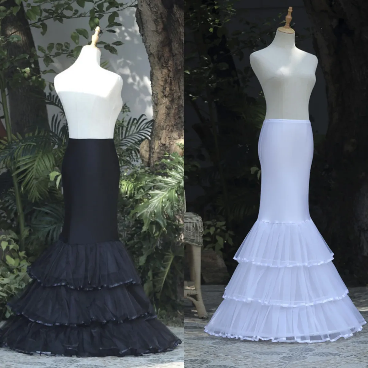 Bridal Wedding Mermaid Dress petticoat: Elegant Boneless Mermaid Dress with Tiered Ruffled Design, Sweep Train, and Waistband Underskirt