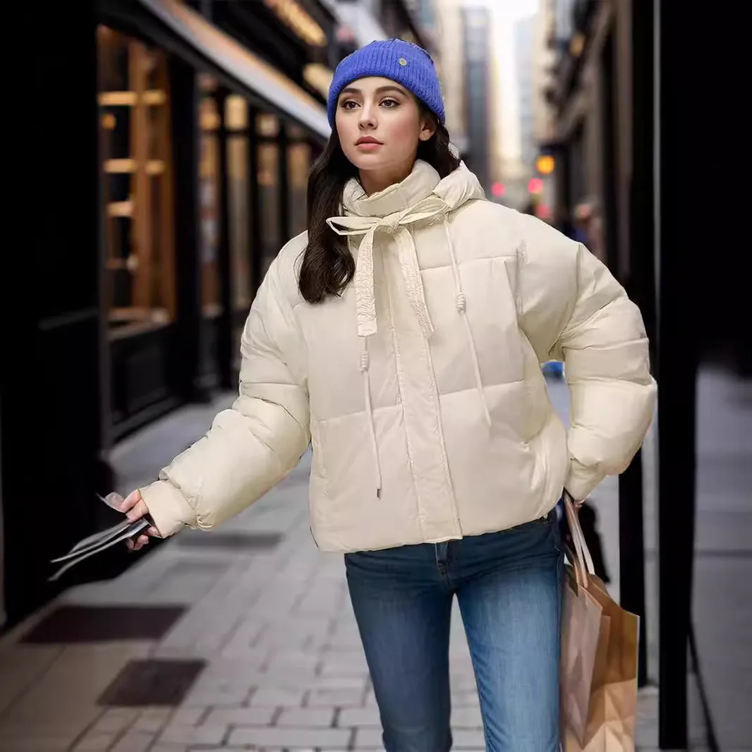 Korean Style Hooded Puffer puffer jacket for Women - Winter Warmth, Solid  Color, Small Stature, High-End Bread puffer jacket