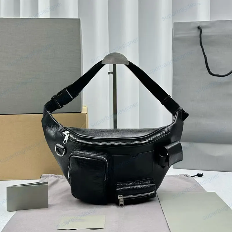 crack leather multi pocket shoulder bag