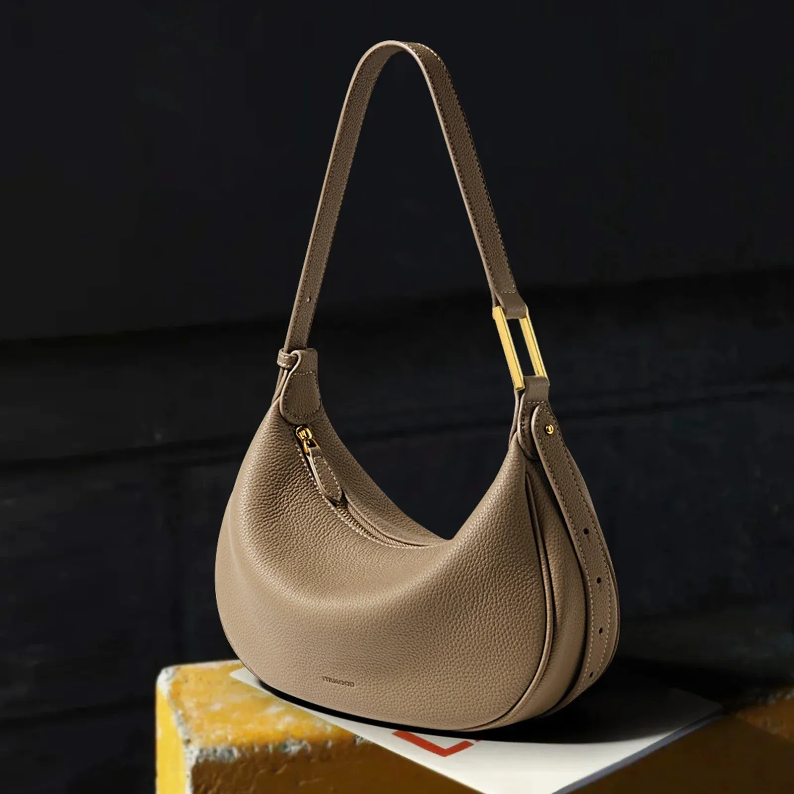 Leather Hobo Handbags Solid Color Saddle Shoulder Bag, Retro Style