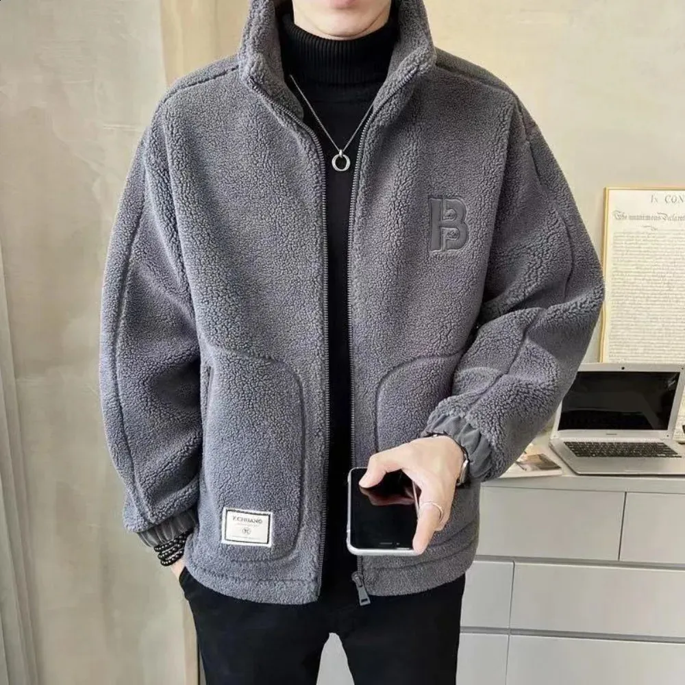 Mens Wool Coat Thick Warm Jacket Hiphop Street Clothing Casual Oversized Fashionable Zipper Standing 241014