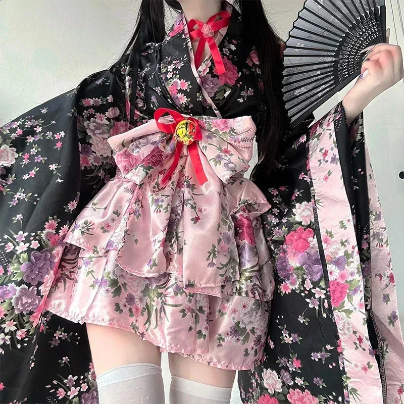 Save Big on Bulk Kimono Robes Traditional Japanese Kimono Robes Kawaii  Pink Cherry Blossom Printed Bow Lolita Dresses Halloween Party Geisha  Cosplay