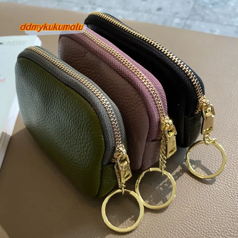 Mini Keychain Coin Purse Genuine Leather Zipper Small Wallet For Women ...