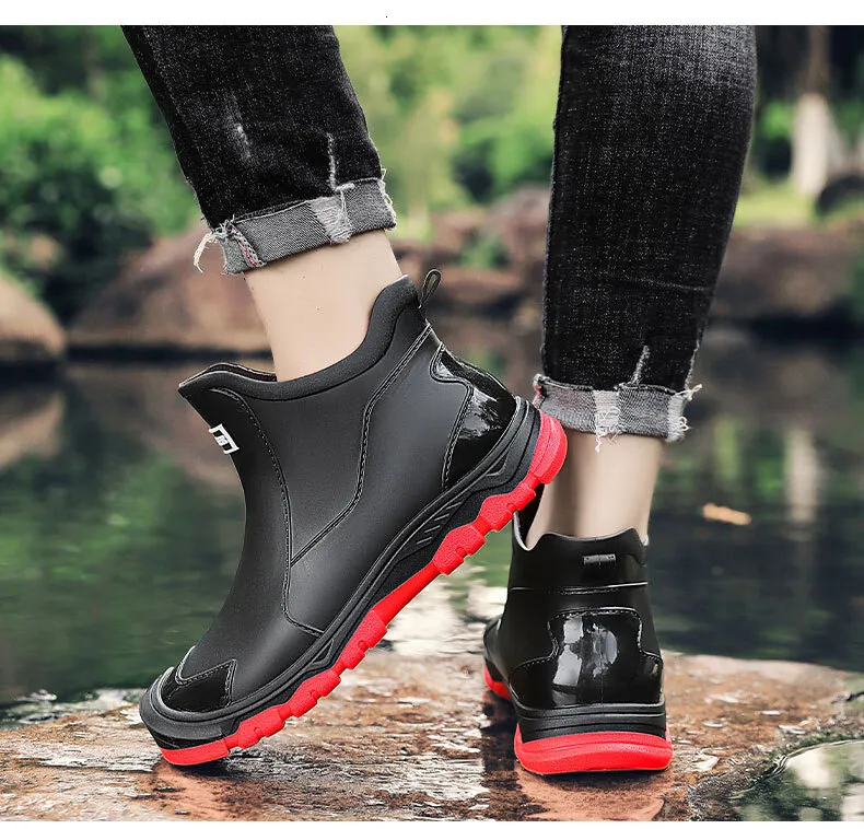 Mens Rain Boots Outdoor Casual Men Ankle Hiking Fishing Water Shoes Waterproof Work Boot Personality Non-slip Male_desvips.com