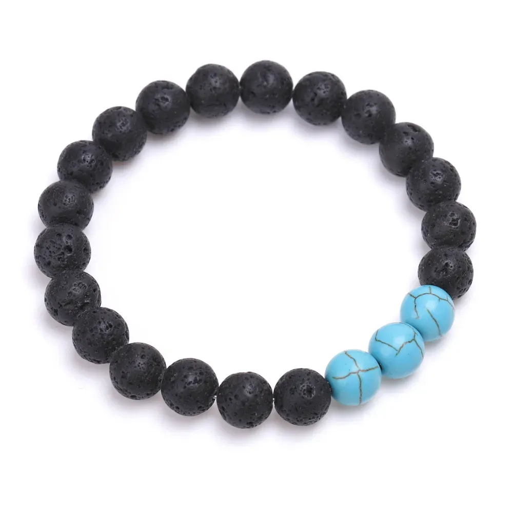 Buddha Stones Vintage Lava Rock Dreiäugige Dzi Perle Kupfer Messing Perlen Doppelt Wickel Heilung Armband