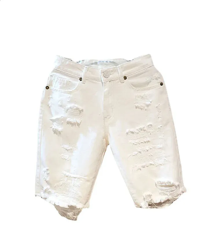 Lavnis Men's Distressed Denim Shorts - Classic Fit Ripped Jeans Shorts White Size 40