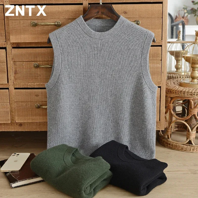 ZNTX Pure Cashmere Sweater Mens Collar Vest Thickened From