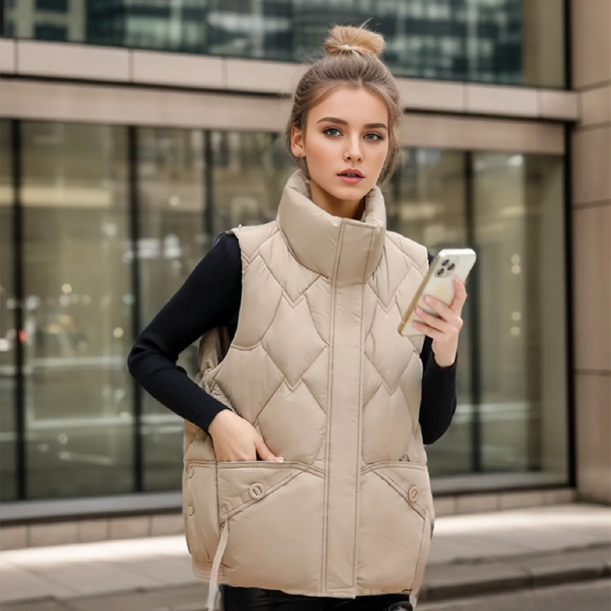 Save Big on Bulk Vest Puffer Jacket Women's Puffer Vest Women: Stylish  Short Padded Jacket Vest, Korean Style Standing Collar Cotton Outerwear,  Slim