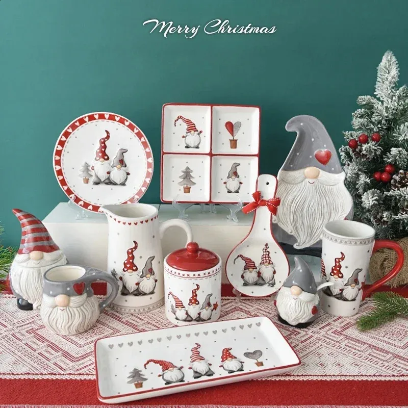 Nordic Christmas Ceramic Tableware Set Santa Claus Design