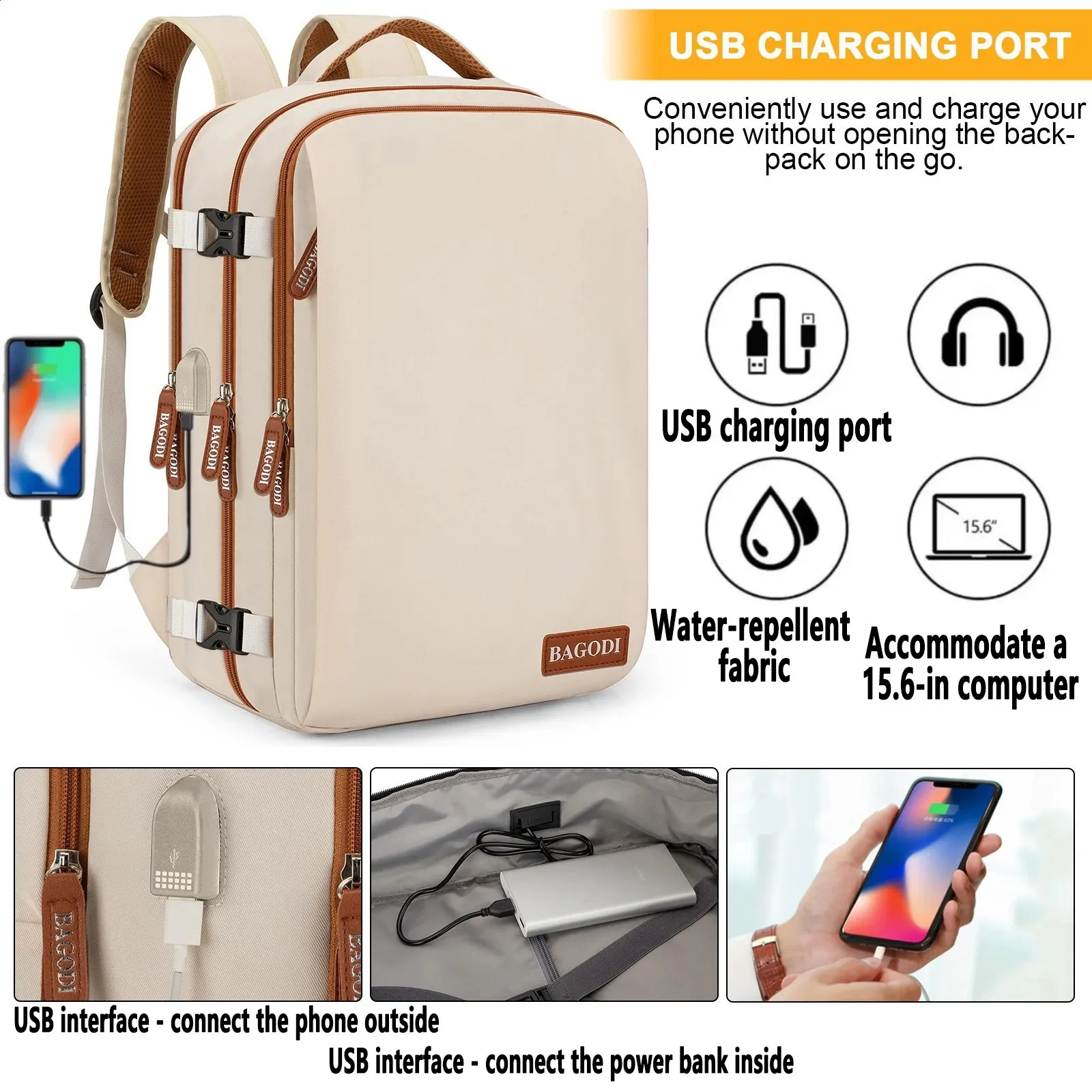 bagodi travel backpack Carry On for Men Women,42L Flight Approved Backpack with 4 Packing Cubes,17Inch Laptop Backpack (A-Beige (40L)) Clothing, Shoes & Accessories Bago Carry on 3 Way