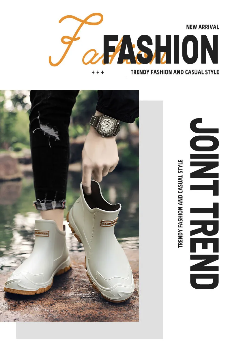 Mens Rain Boots Outdoor Casual Men Ankle Hiking Fishing Water Shoes Waterproof Work Boot Personality Non-slip Male_desvips.com