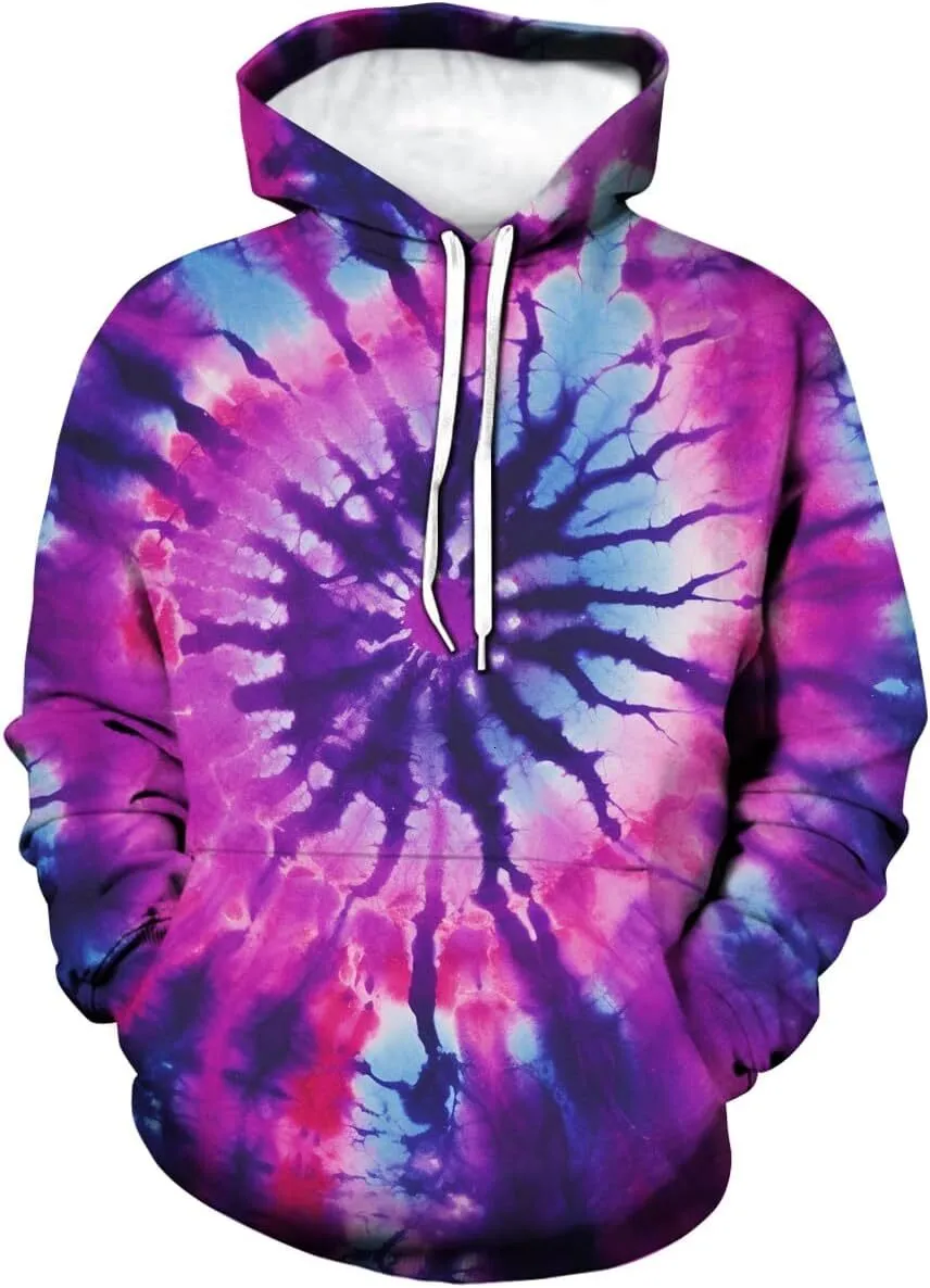 HOT Purple Mens Tie Dye Zip Up Hoodie Tie Dye Hoodies For
