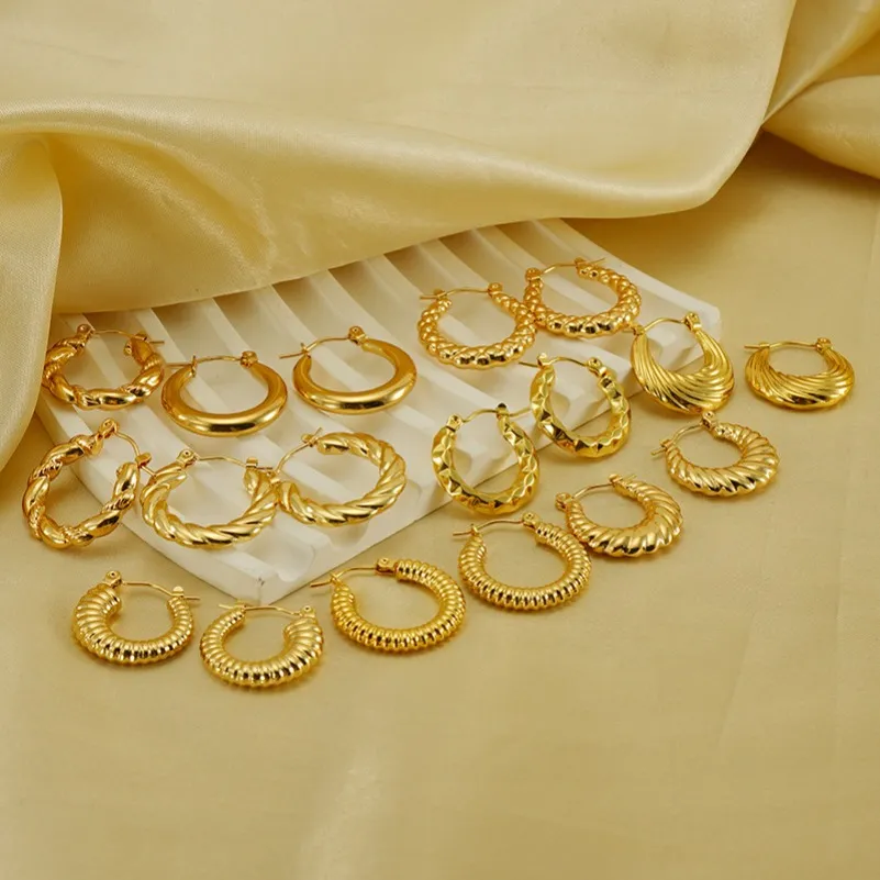18K Gold Plated Chunky Hoop Earrings For Women - Small & Large Hypoallergenic Cuff Earrings