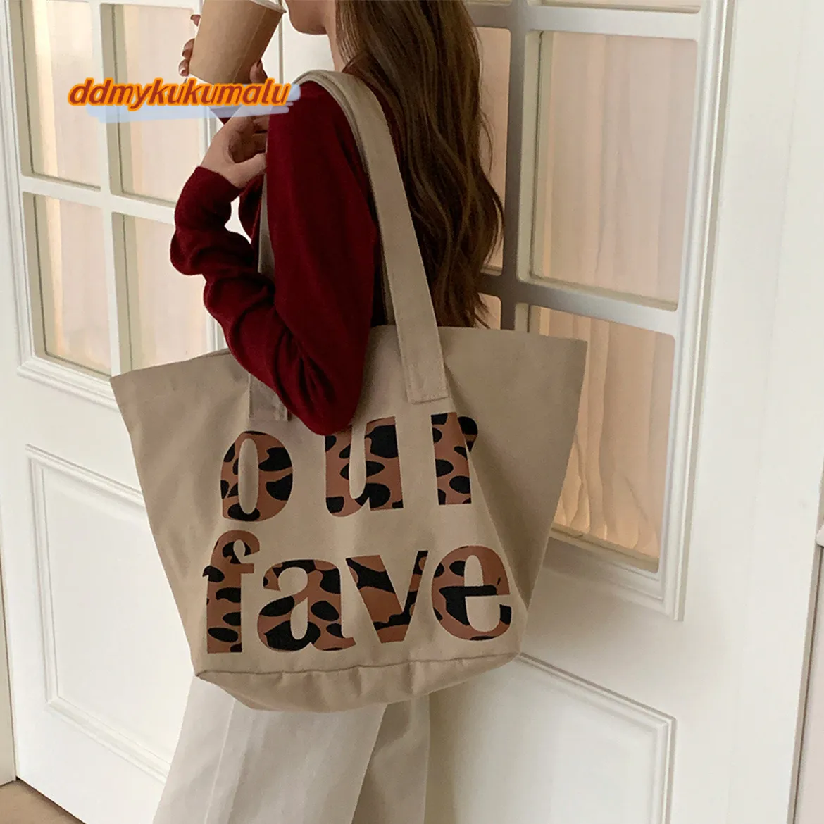 Save Big on Bulk Canvas Leopard Tote Bag Autumn Thick Canvas Fashionable  Casual Letter Tote Large Capacity Commuting Bag, Leopard Print Student