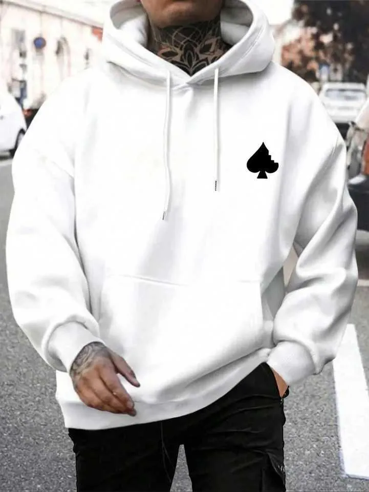 Men s Fashion Loose Pullover Hoodie Oneck Fully Matched Black Peach Heart Print Sweatshirt