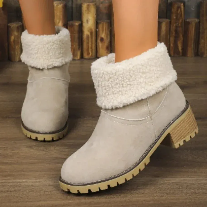 Chunky Heel Ankle Boots: Warm Fleece Lined Slip-Ons, Ladies' Winter Boots,  Shop Now!