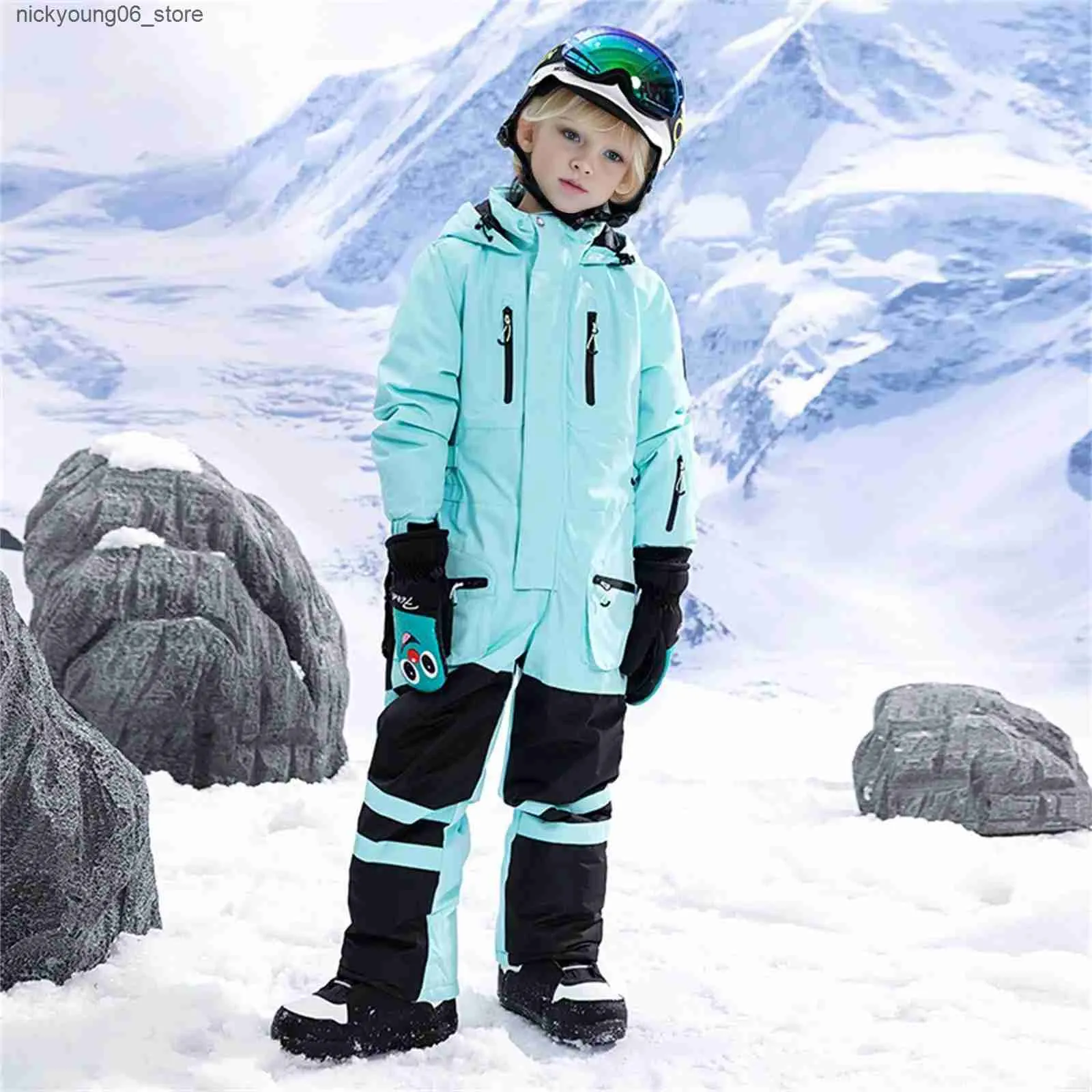 One Piece Snowsuit Kids Waterproof Kids Snow Pants Children Warm