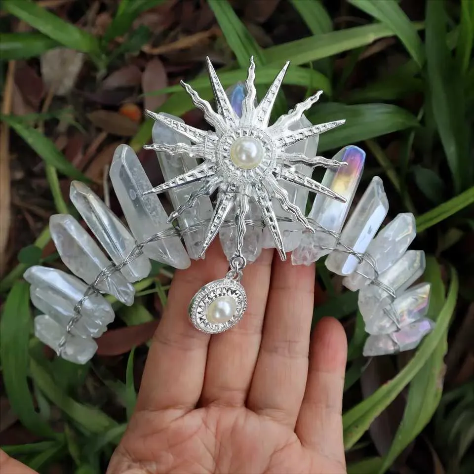 Bridal Crystal Headband Raw Stone Crown Tiara, Celestial  display picture 1