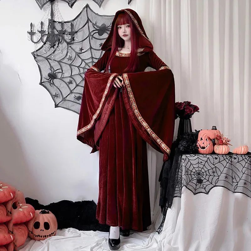 red witch dress Halloween adult roleplaying costume medieval retro European court Little Red Riding Hood witch dress 241007