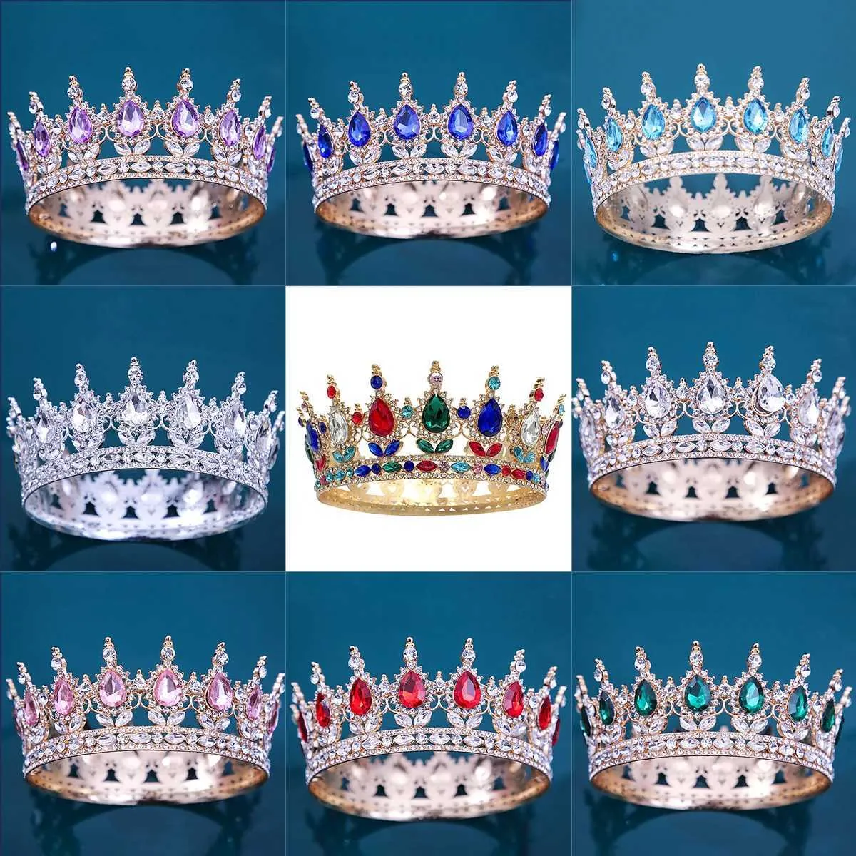European  baroque big crown round princess crown Queen Royal Vintage Baroque Pageant Crown - Perfect for Weddings main image 3