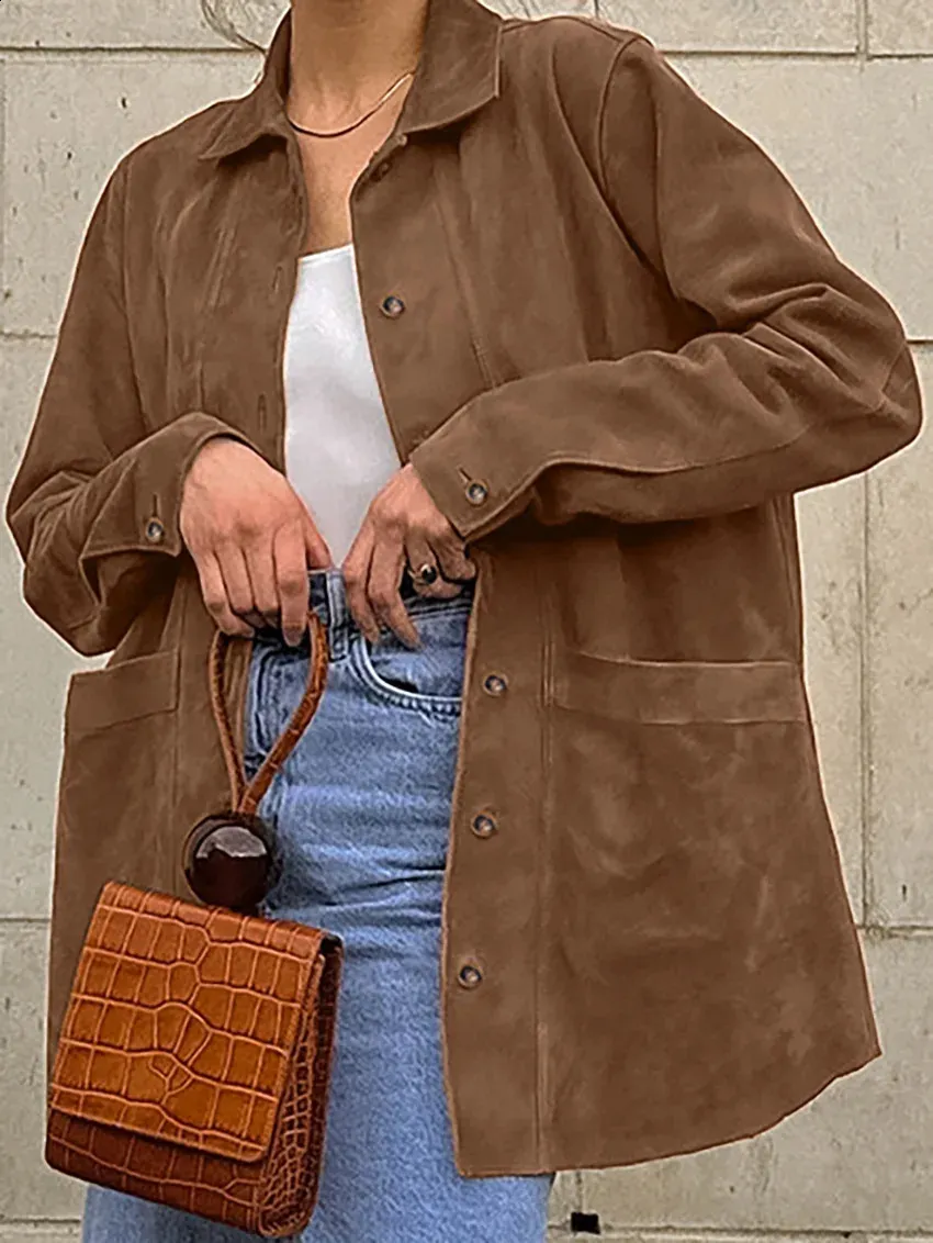 Giacca Vintage In Finta Pelle Scamosciata Moda Donna Manica Lunga Bavero Cappotto Oversize Cerniera Casual Capispalla Abi Da Donna 251029 Da 41,43 € | DHgate